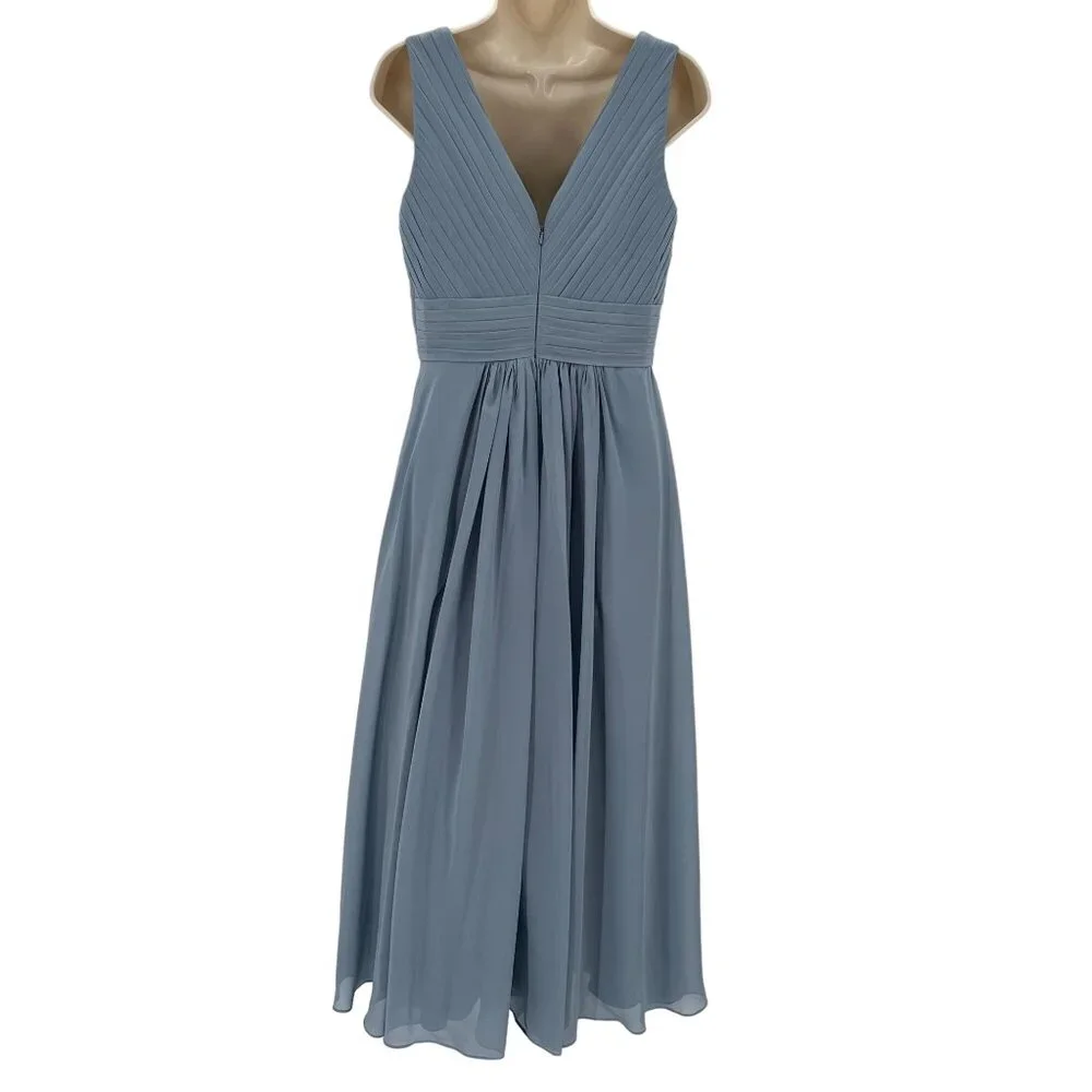 Babaroni Womens Dusty Blue Formal Pleated V Neck & Back Brides Maid Dress US 6 - Picture 5 of 10